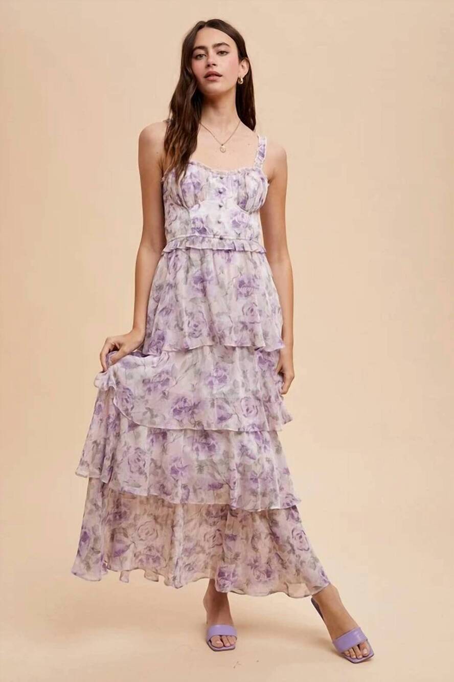 NEW IN-LOOM floral ruffled maxi dress in lavender